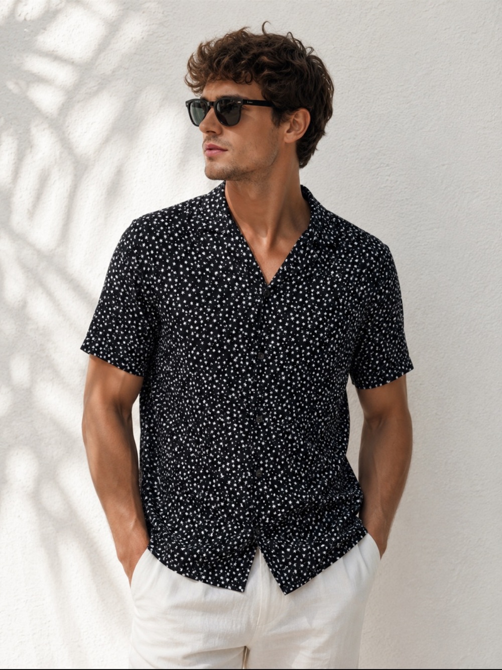 Abercrombie & Fitch Black Button-Down Shirt with White Dot Print